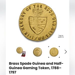 Brass Spade Guinea and Half-Guinea Gaming Token Coin, 1788–1797